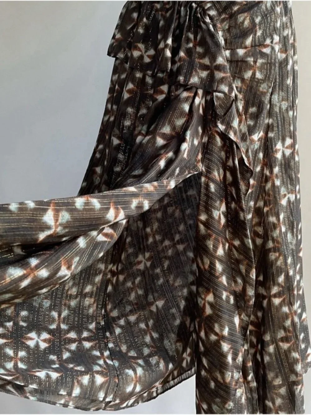 NWT Ulla Johnson Ruffle Maxi Skirt Women 0 Sofia Olive Prism Silk Brown Metalic